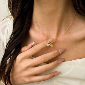 GOLD 14k Gold Plated CZ Bike Pendant Chain Necklace